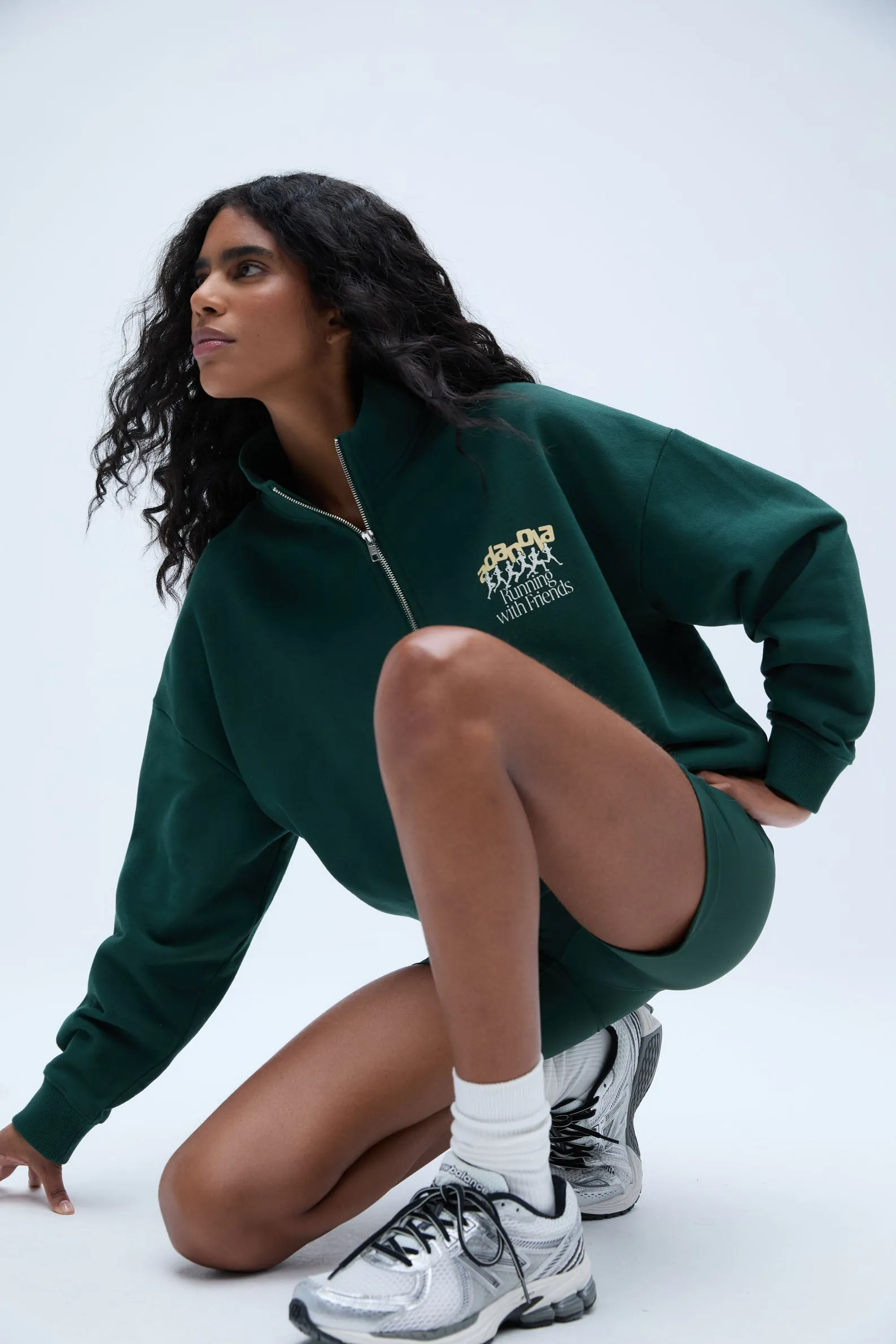 Runners Oversized Funnel Full Zip Sweatshirt - Pine Green