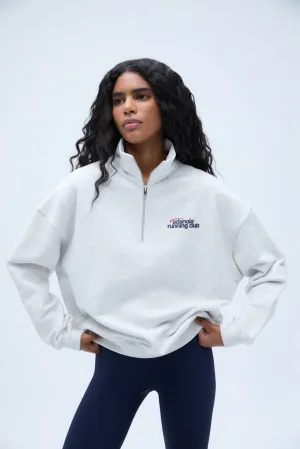 Runners Oversized Funnel Neck Zip Sweatshirt - Light Grey Melange/Classic Red
