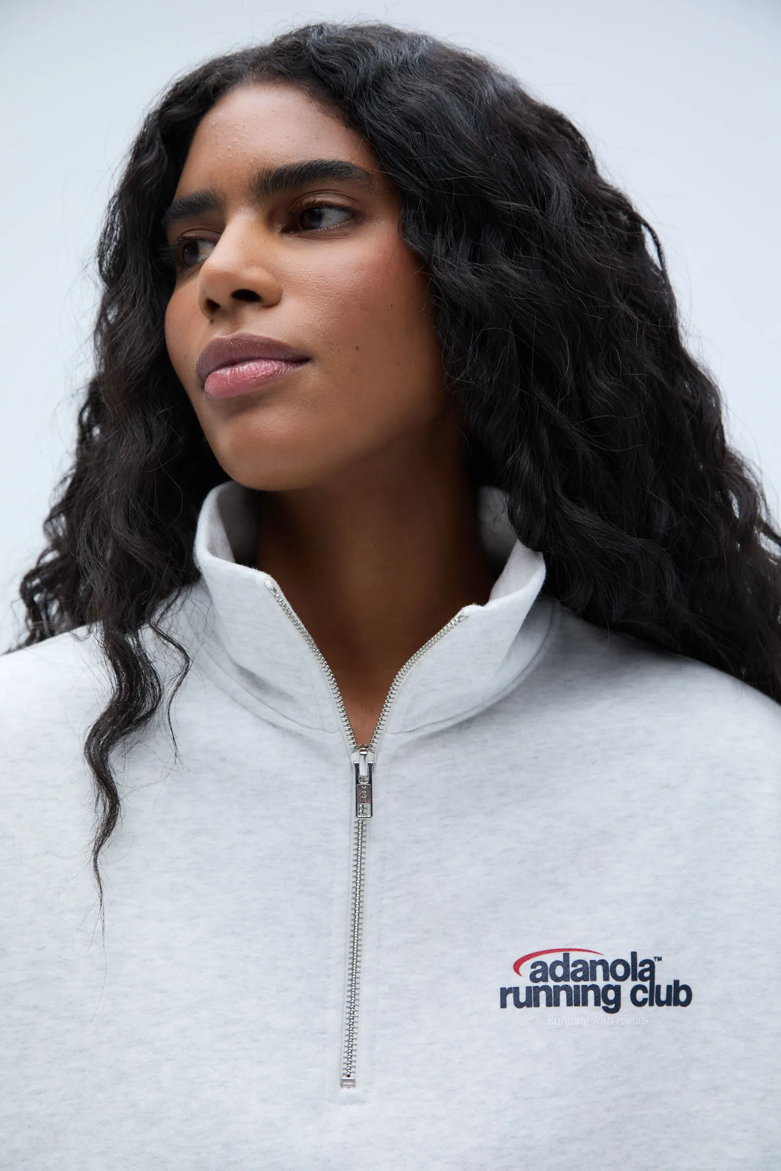 Runners Oversized Funnel Neck Zip Sweatshirt - Light Grey Melange/Classic Red