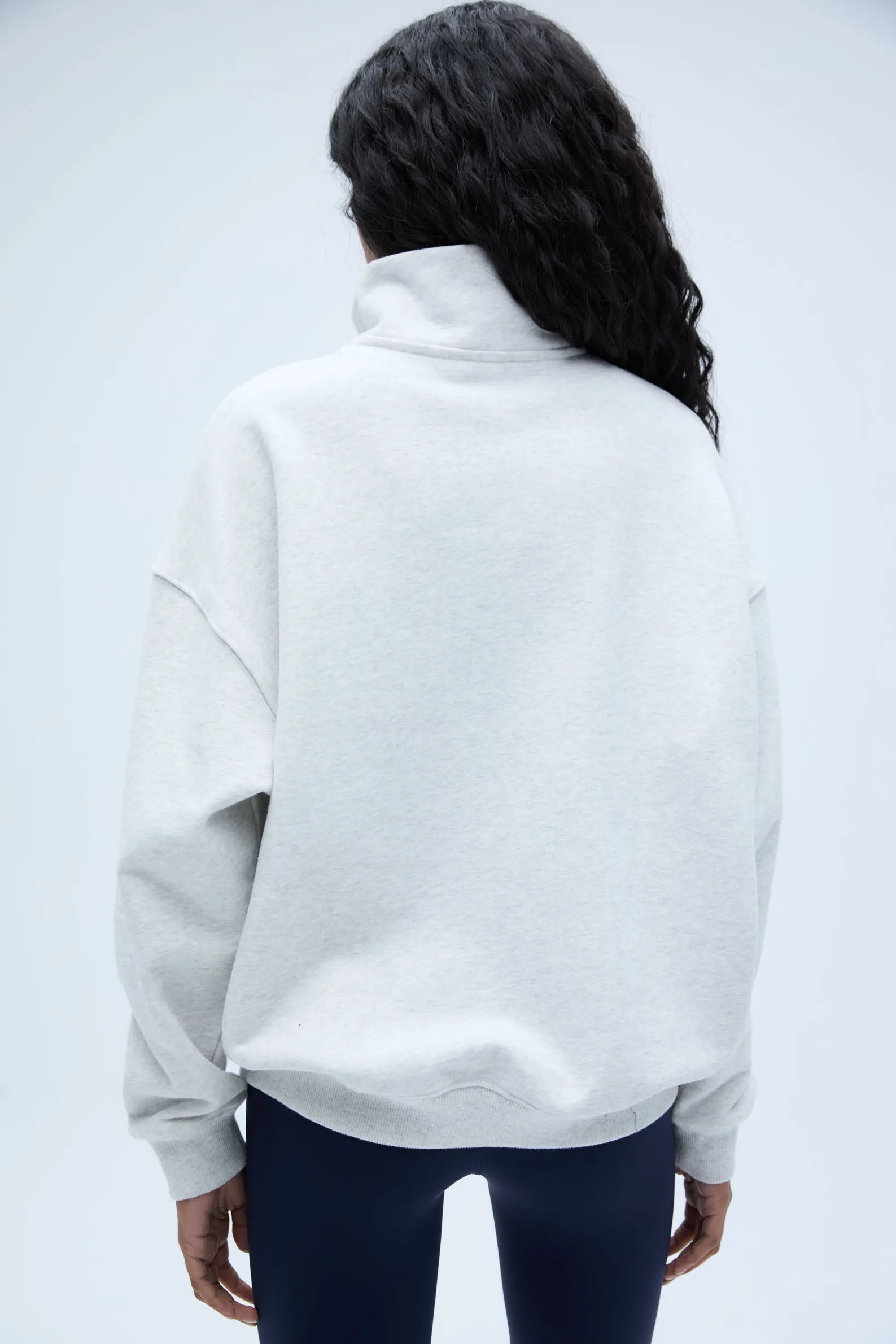 Runners Oversized Funnel Neck Zip Sweatshirt - Light Grey Melange/Classic Red