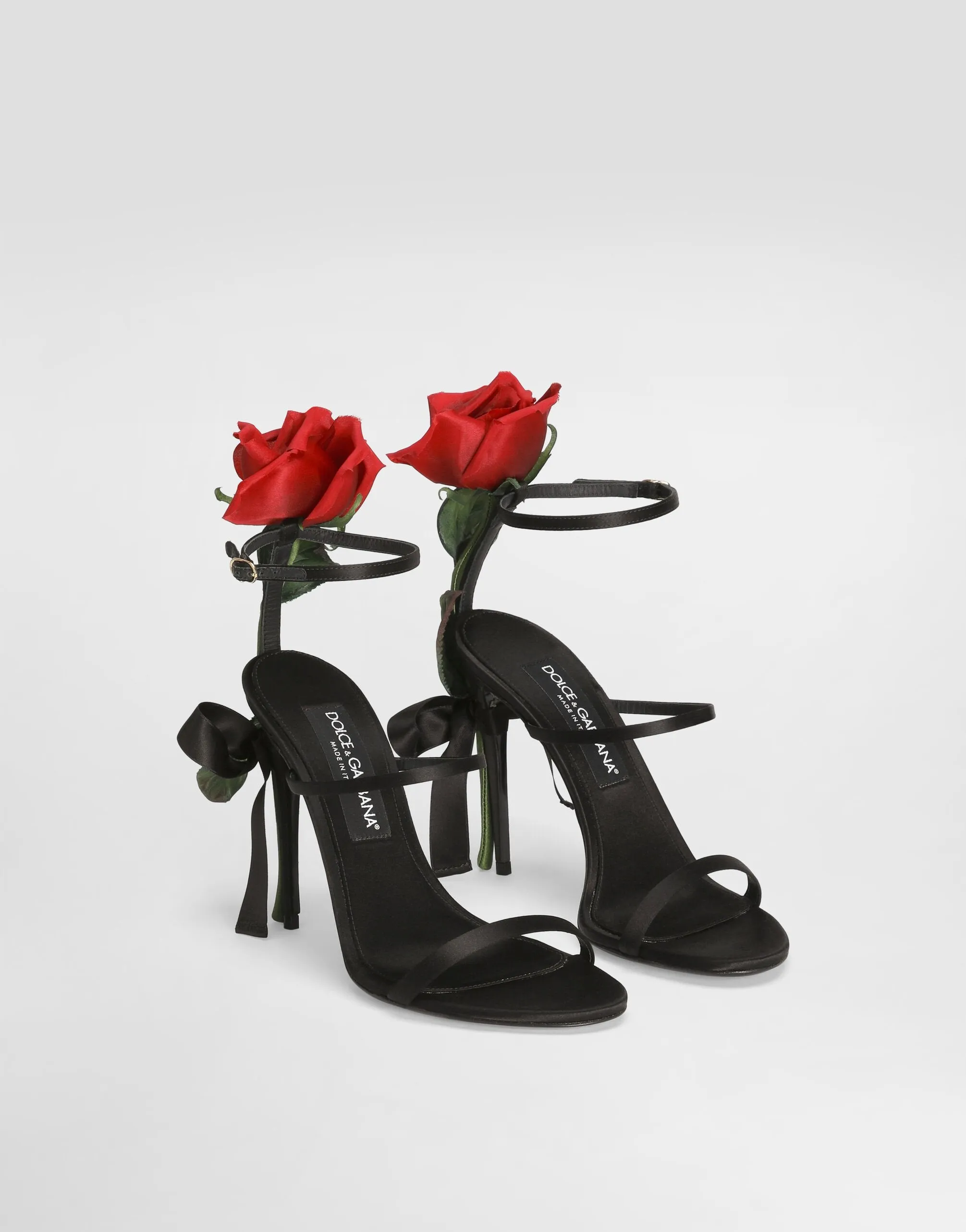 Satin Sandals With Rose Embellishment