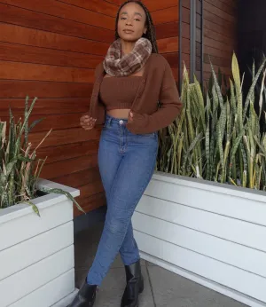 Single Loop Infinity Scarf(Brown Plaid)