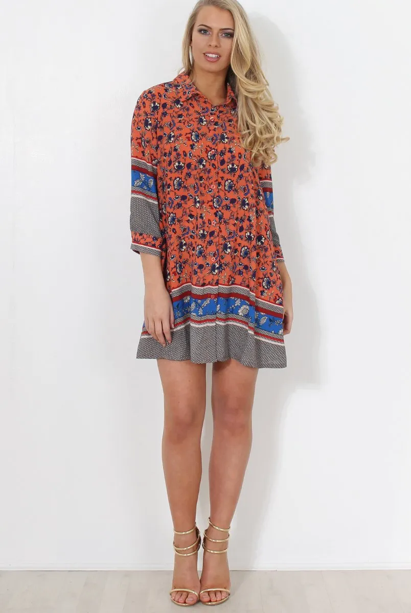Sissi Coral Floral Shirt Dress