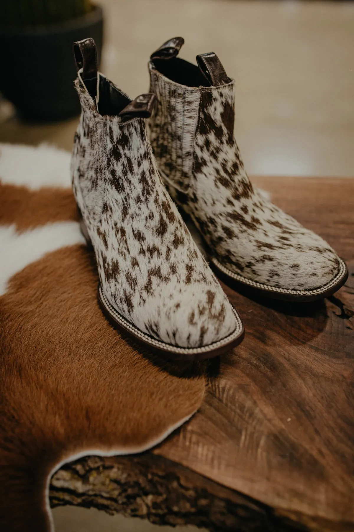 (Size 10 - Square) Hair-on Hide Ankle Booties by Stiefeld