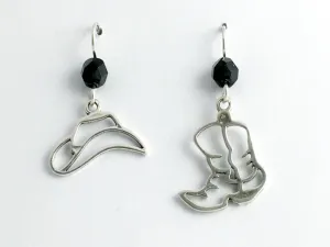 Sterling Silver Open Cowboy hat and boot dangle earrings-horse, cowgirl, boots