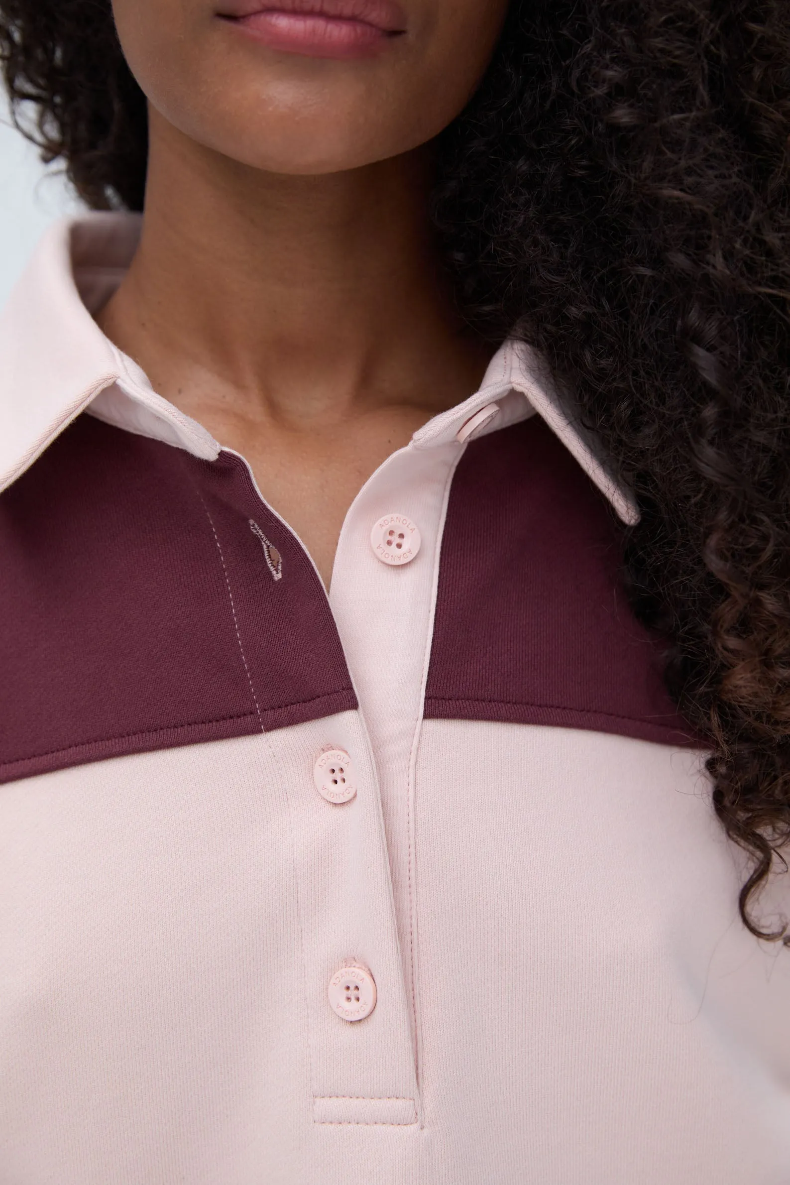 Stripe Oversized Henley Sweatshirt - Burgundy/Blush Pink