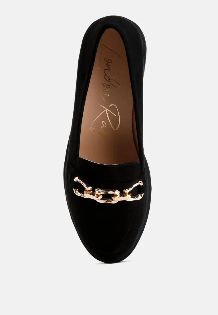 Suede Metal Chain Link Loafers By Ruw