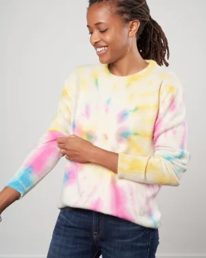 sunrise swirl tie dye crew sweater - yellow/pink/aqua