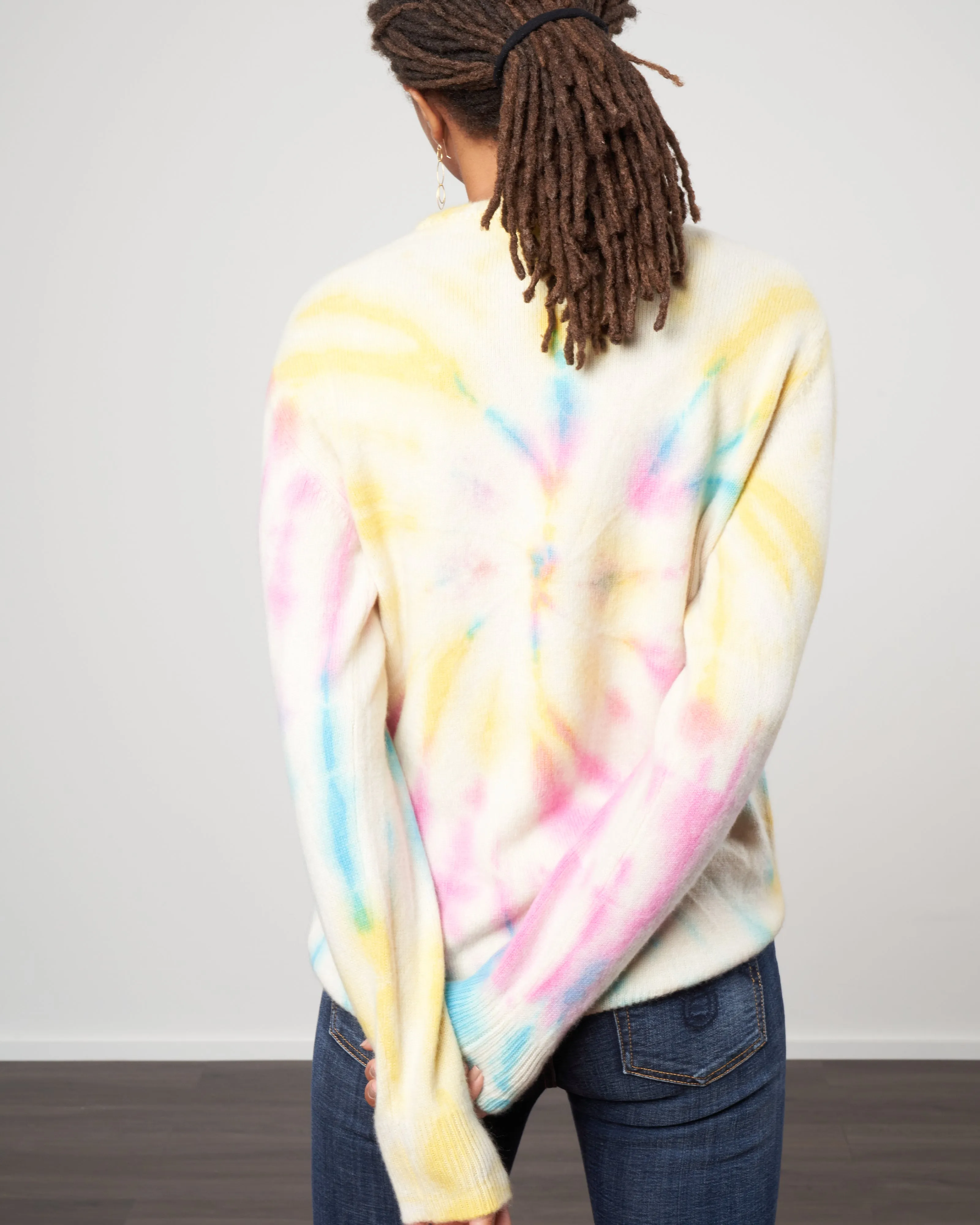 sunrise swirl tie dye crew sweater - yellow/pink/aqua