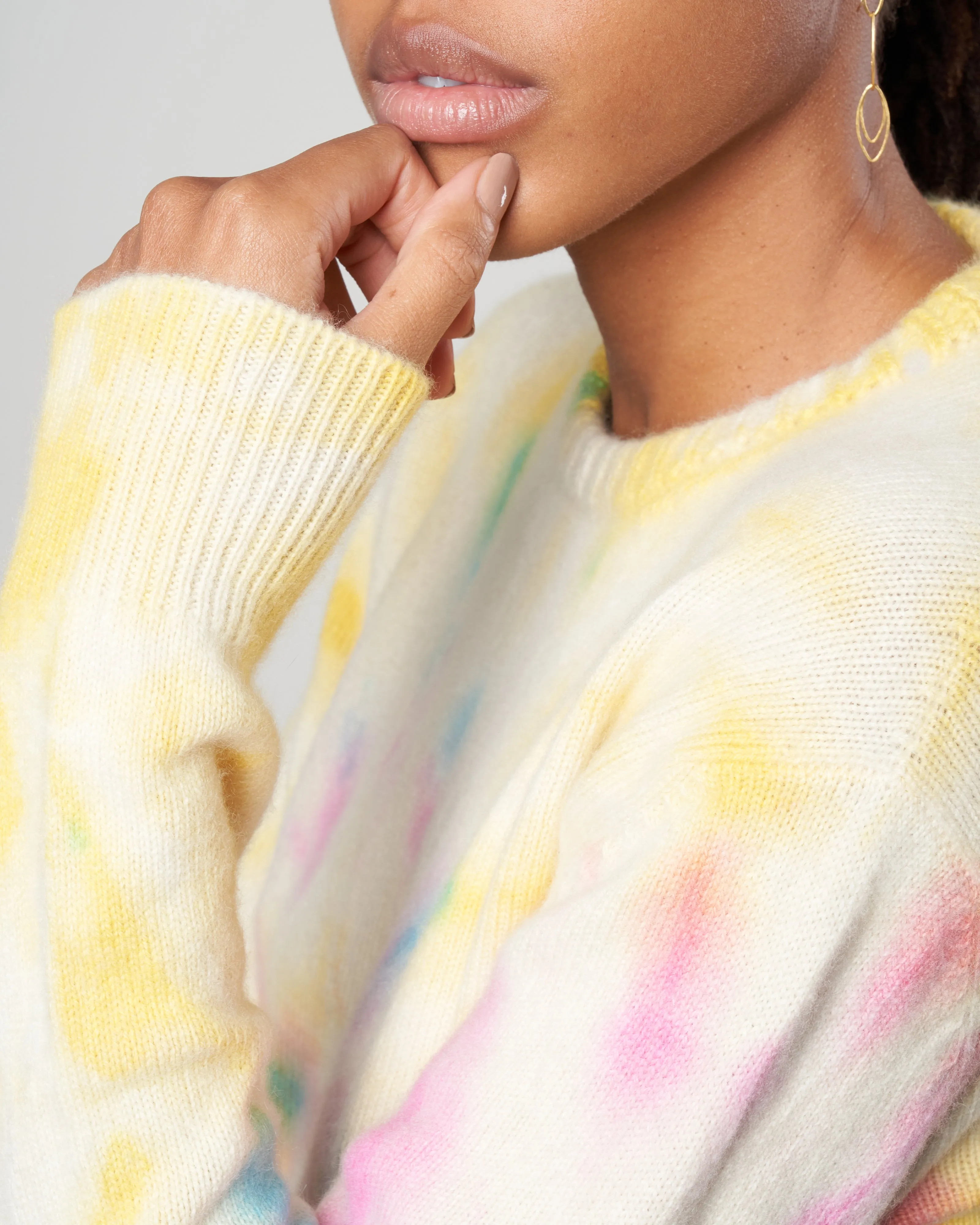 sunrise swirl tie dye crew sweater - yellow/pink/aqua