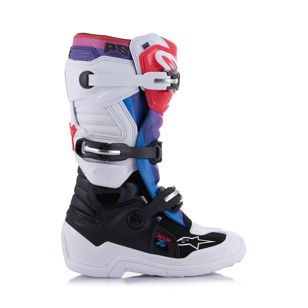 Tech-7S Youth MX Boots White/Black/Rainbow 8