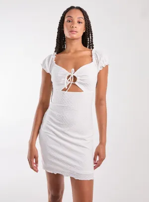 Textured Puff Sleeve Key Hole Dress