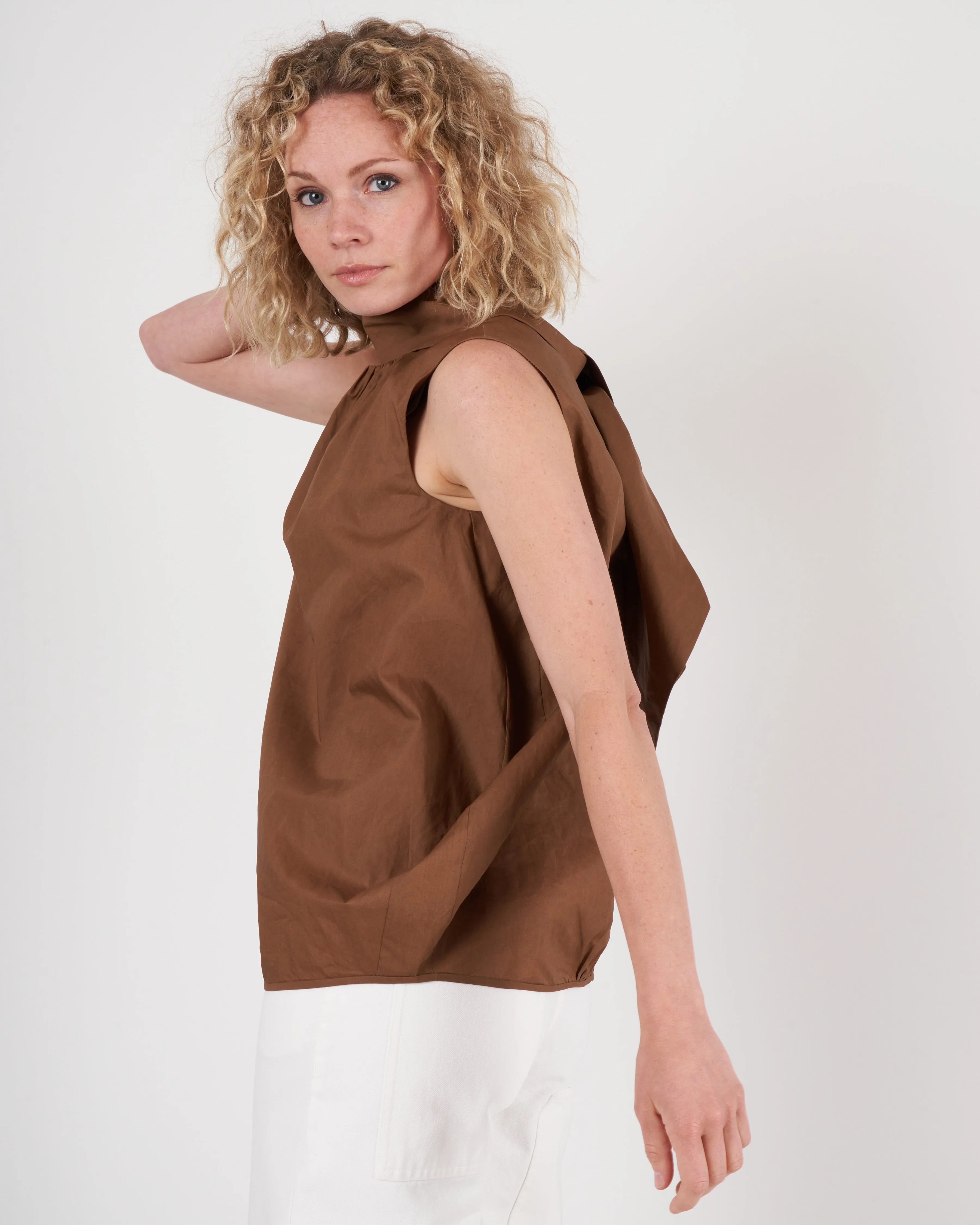 tie neck blouse - tobacco