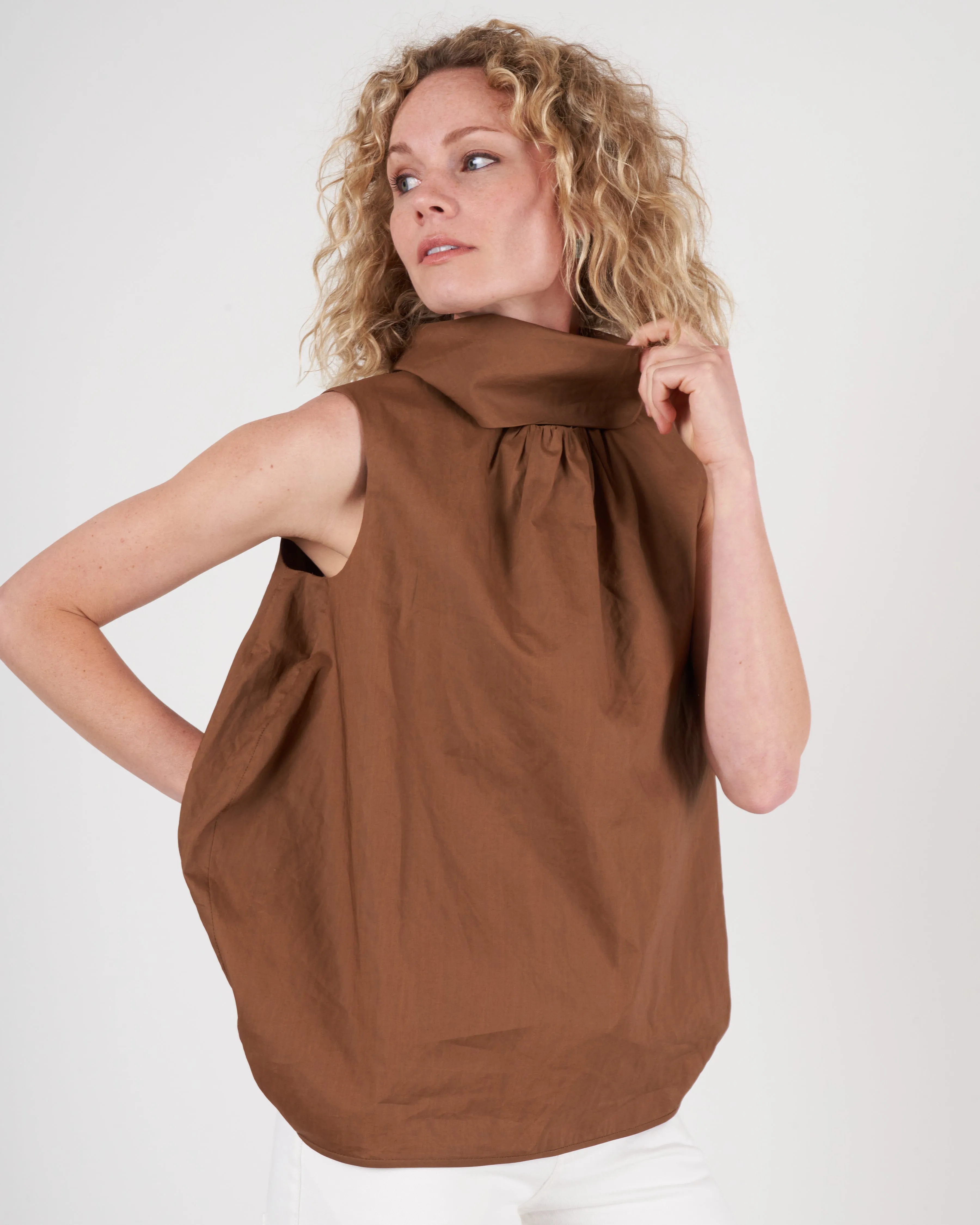 tie neck blouse - tobacco