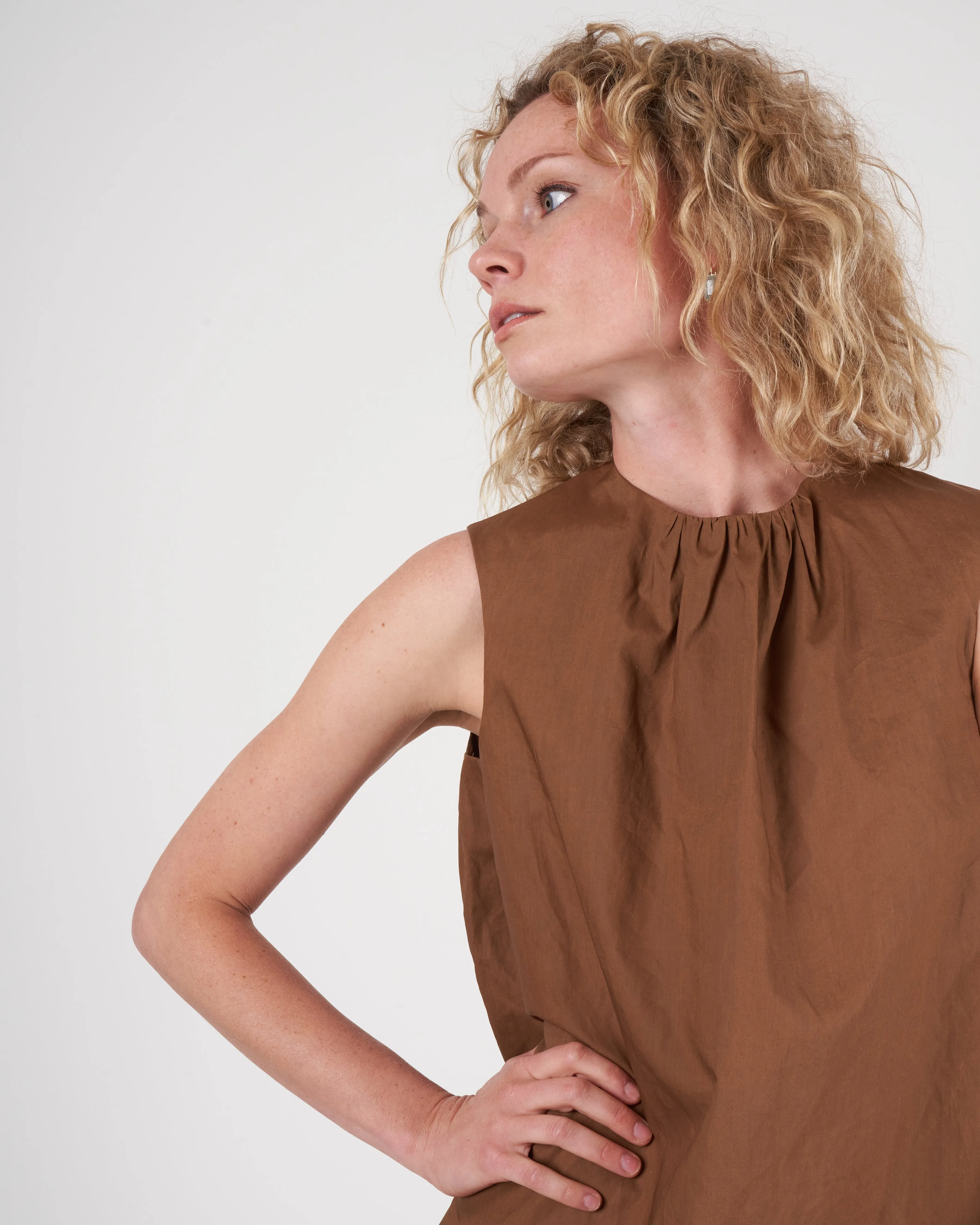 tie neck blouse - tobacco