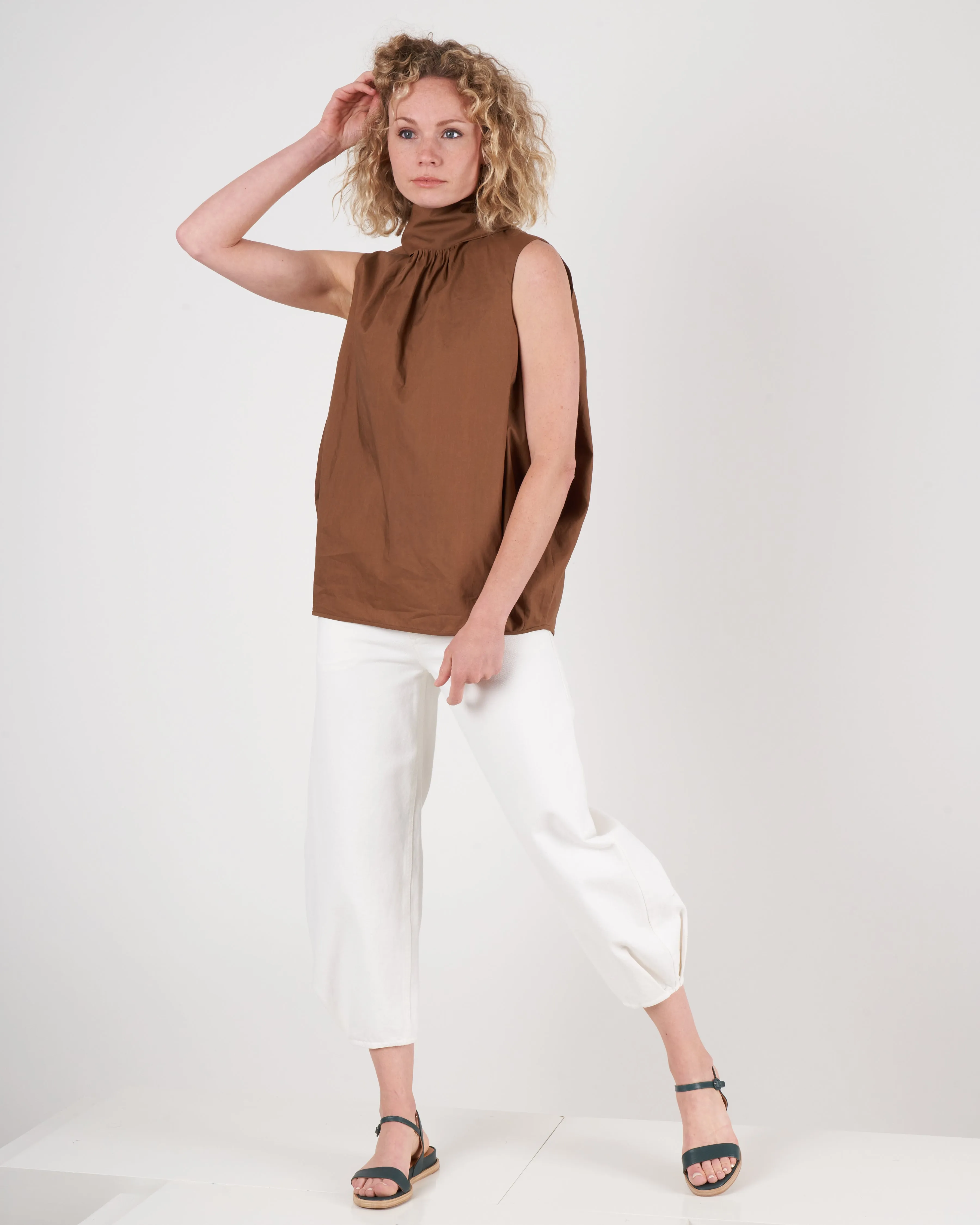 tie neck blouse - tobacco