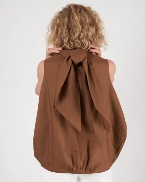tie neck blouse - tobacco