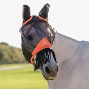 TKACC137BK-Cob-Black Fly Mask w/Ears & Fringe