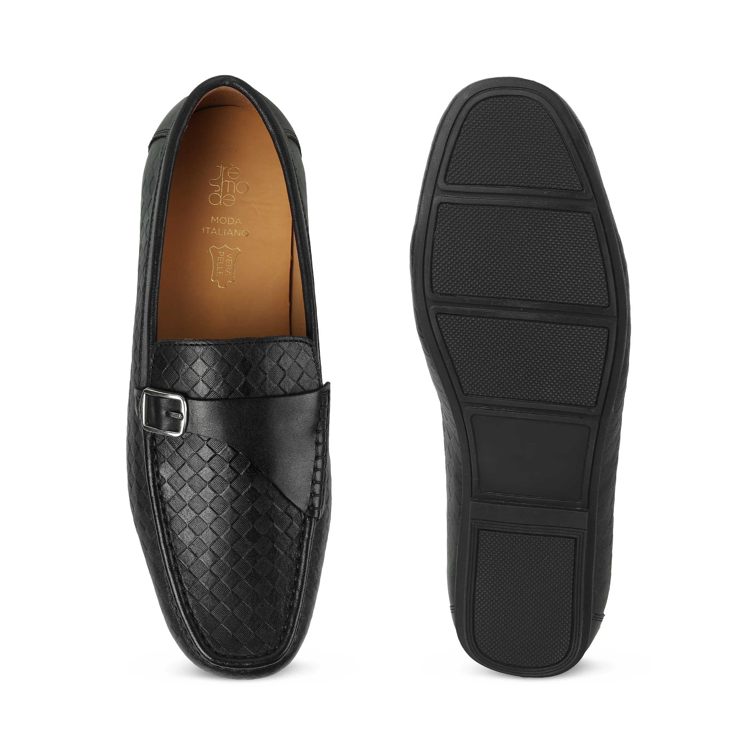 Tresmode Smat Black Men's Leather Single Monk Shoes