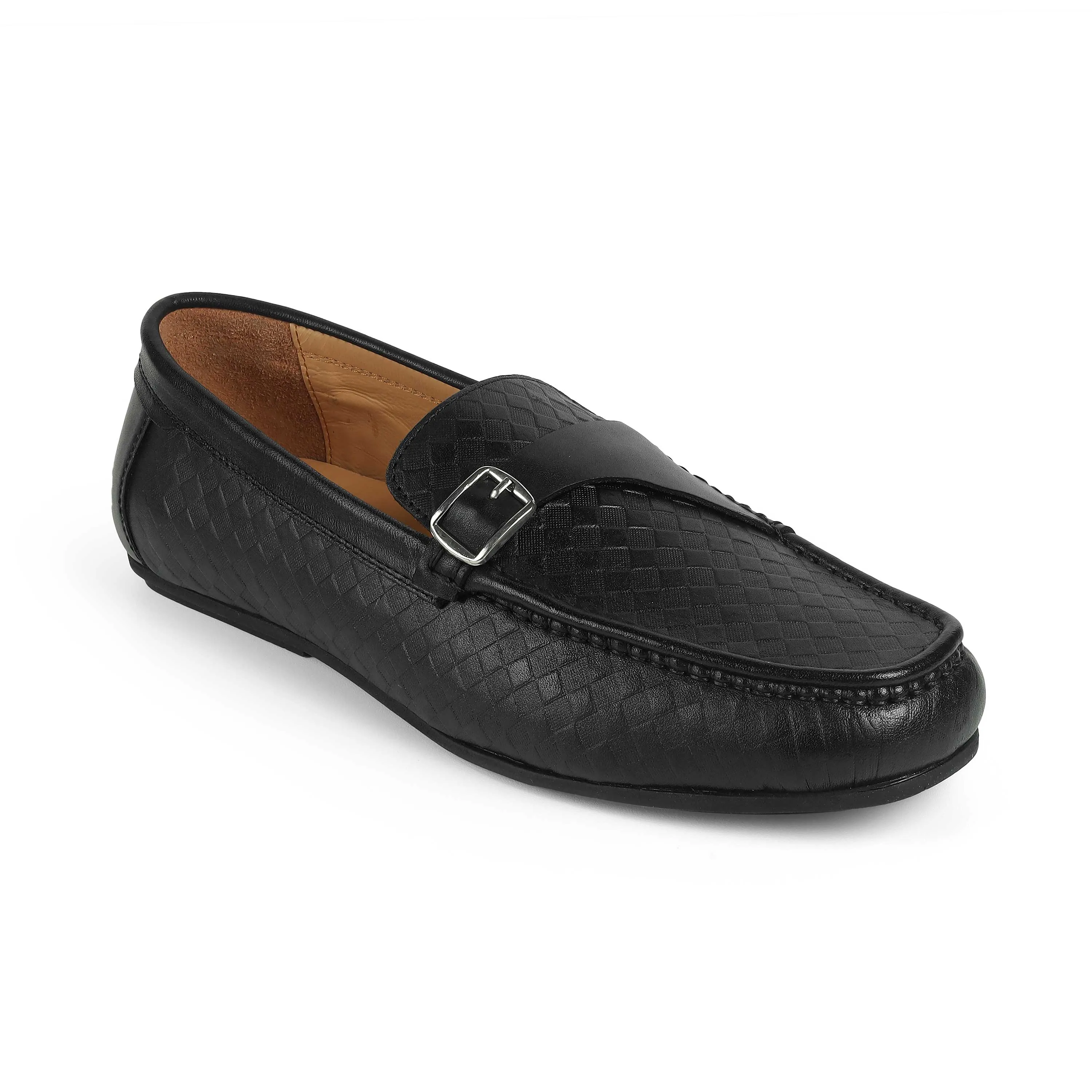 Tresmode Smat Black Men's Leather Single Monk Shoes