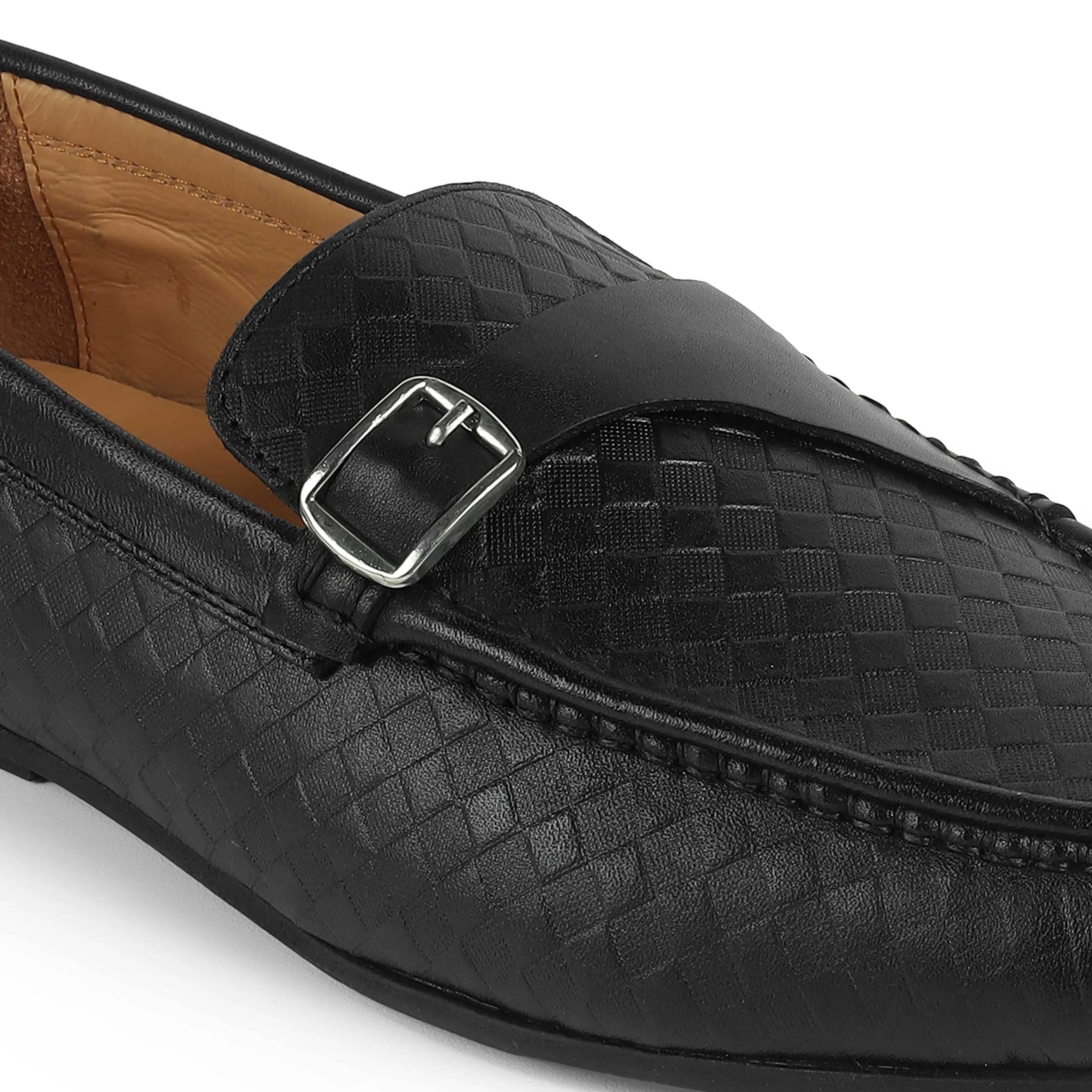 Tresmode Smat Black Men's Leather Single Monk Shoes