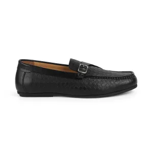 Tresmode Smat Black Men's Leather Single Monk Shoes