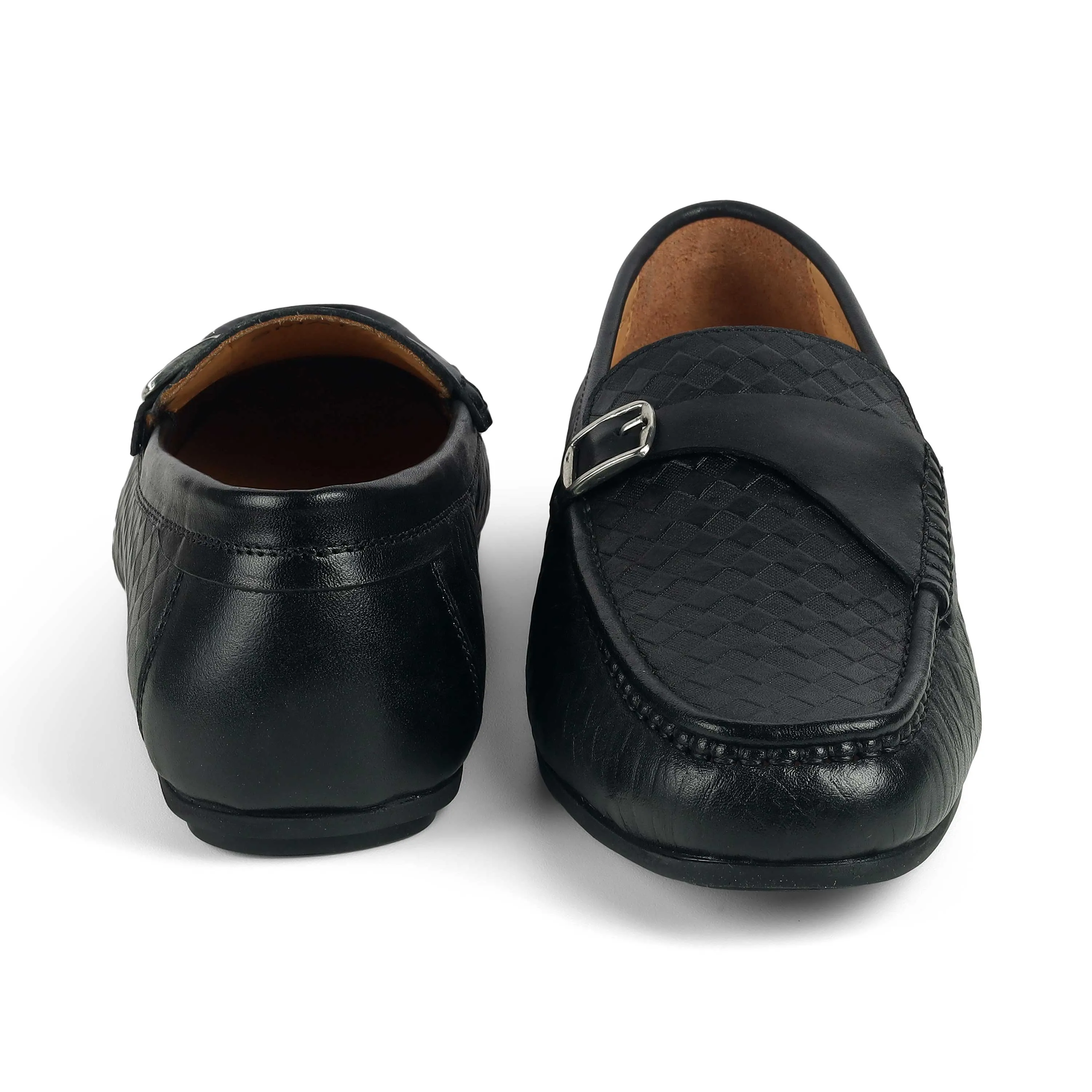 Tresmode Smat Black Men's Leather Single Monk Shoes