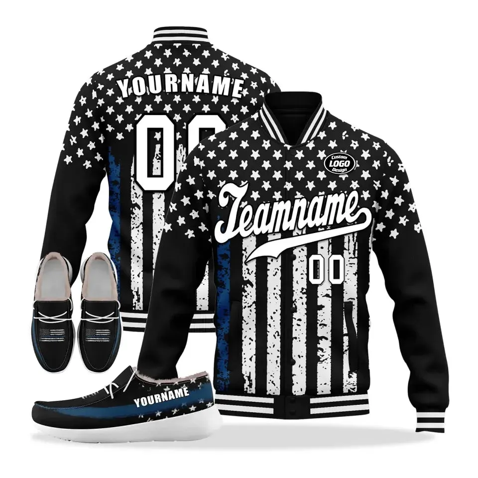 Unique Gift,Personalized America Combo Offer, Custom Stars and Stripes Jackets and Loafer Shoes, Best Gift for Vetaran,ZH-24020309-2w