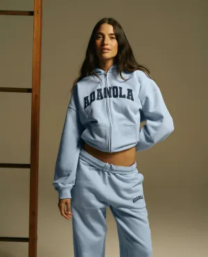 Varsity Oversized Full Zip Hoodie - Powder Blue/Navy Blue