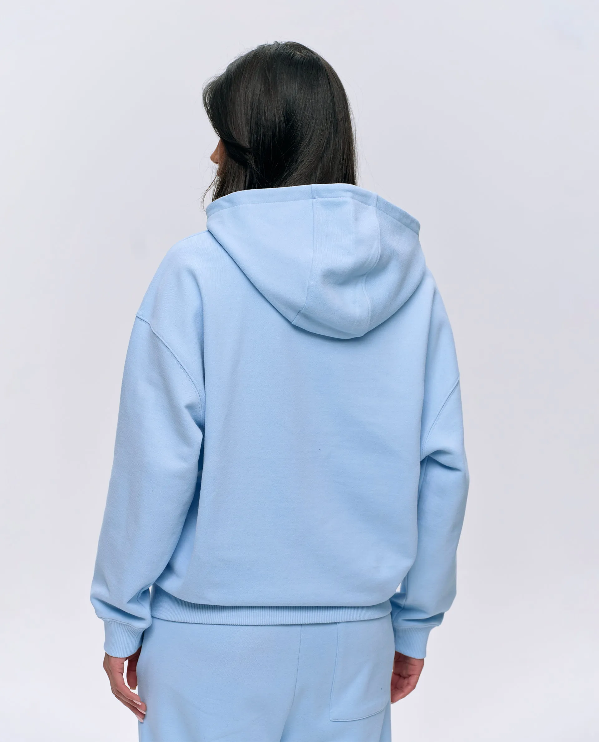 Varsity Oversized Full Zip Hoodie - Powder Blue/Navy Blue