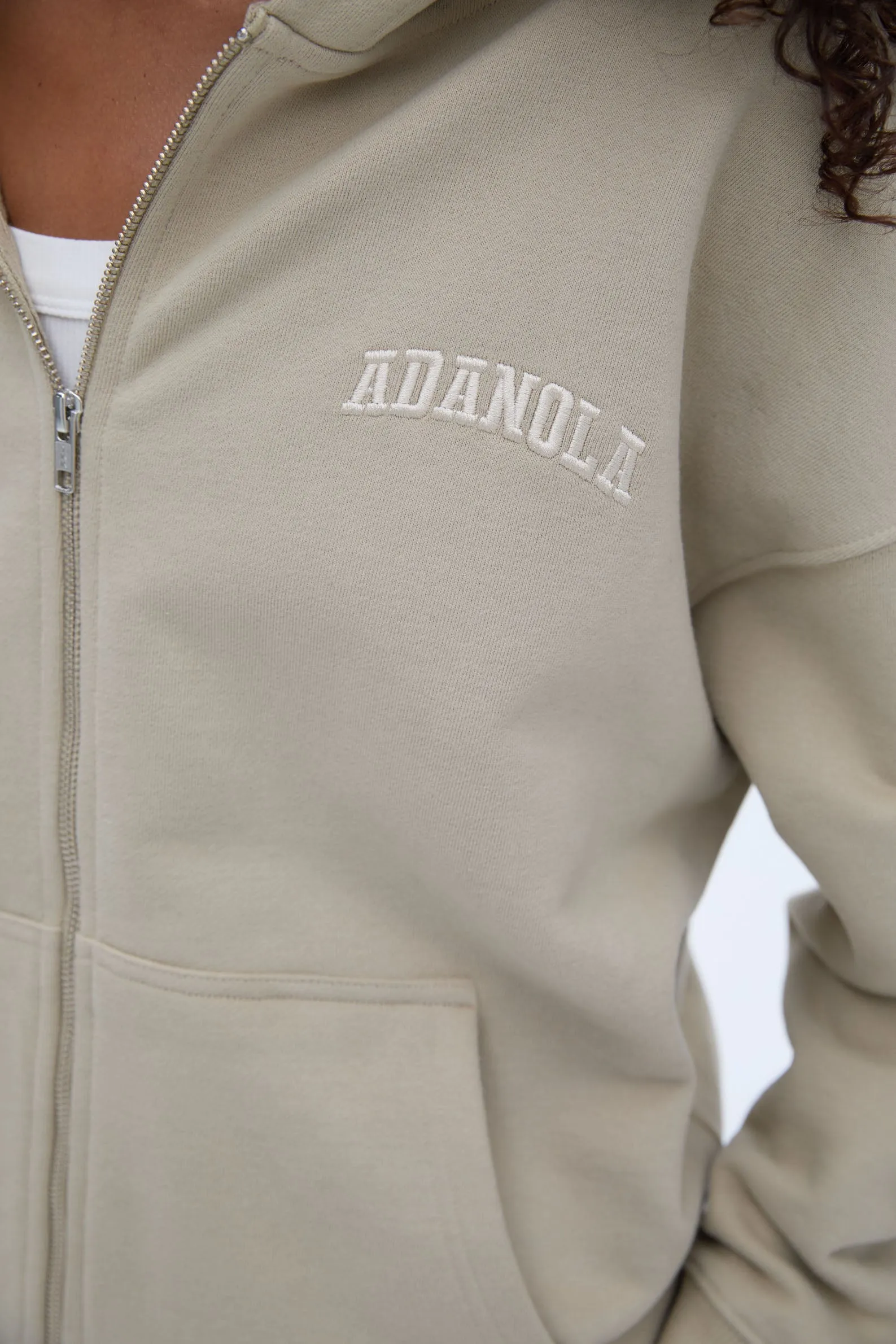 Varsity Oversized Full Zip Hoodie - Sand