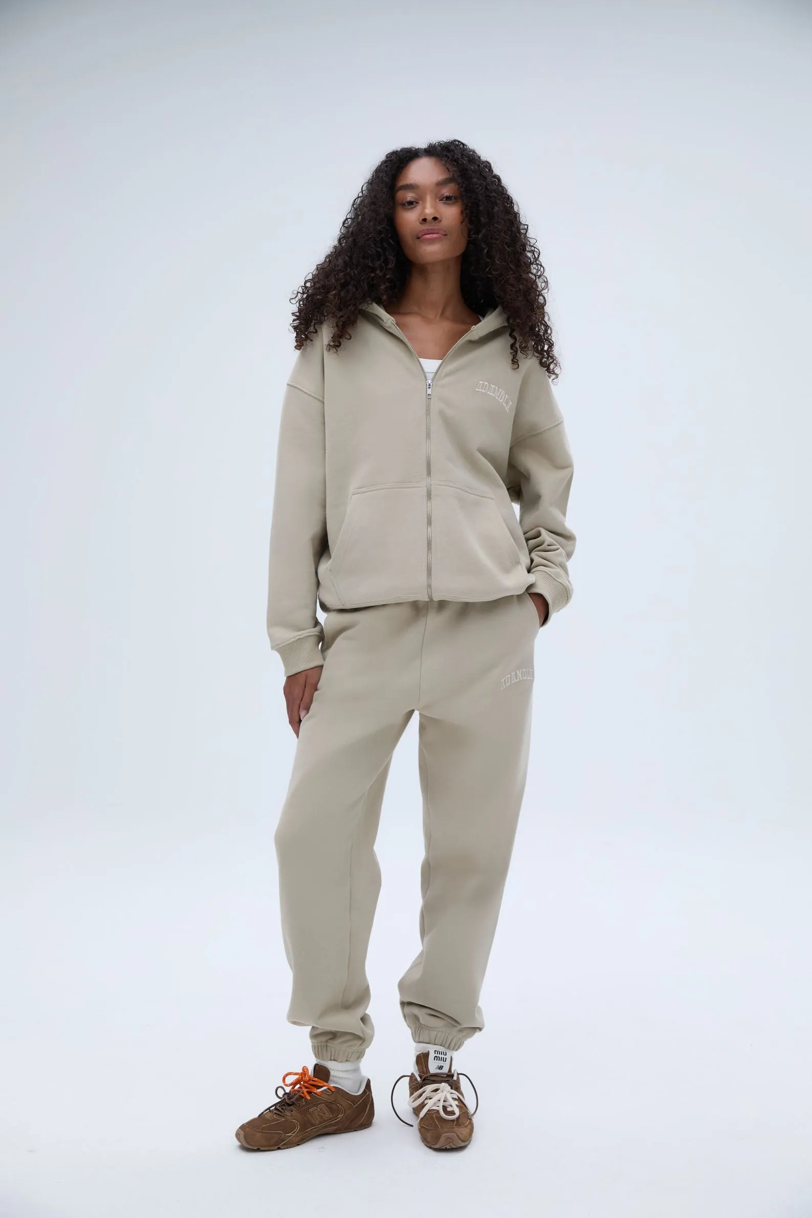 Varsity Oversized Full Zip Hoodie - Sand