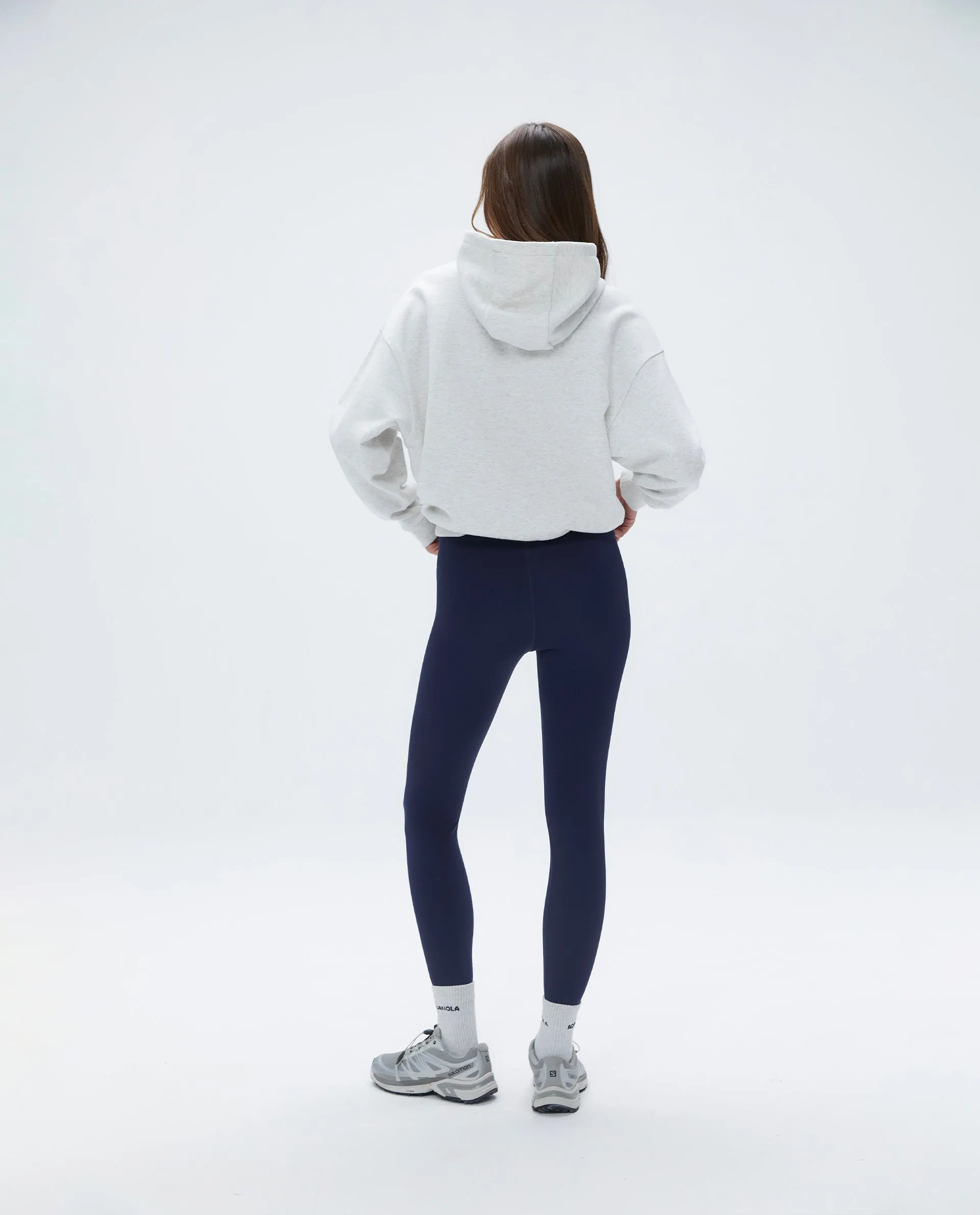 Varsity Relaxed Drawcord Hoodie - Light Grey Melange/Navy Blue