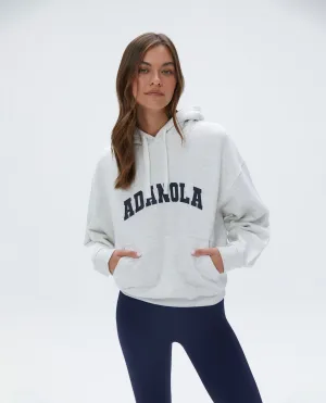 Varsity Relaxed Drawcord Hoodie - Light Grey Melange/Navy Blue