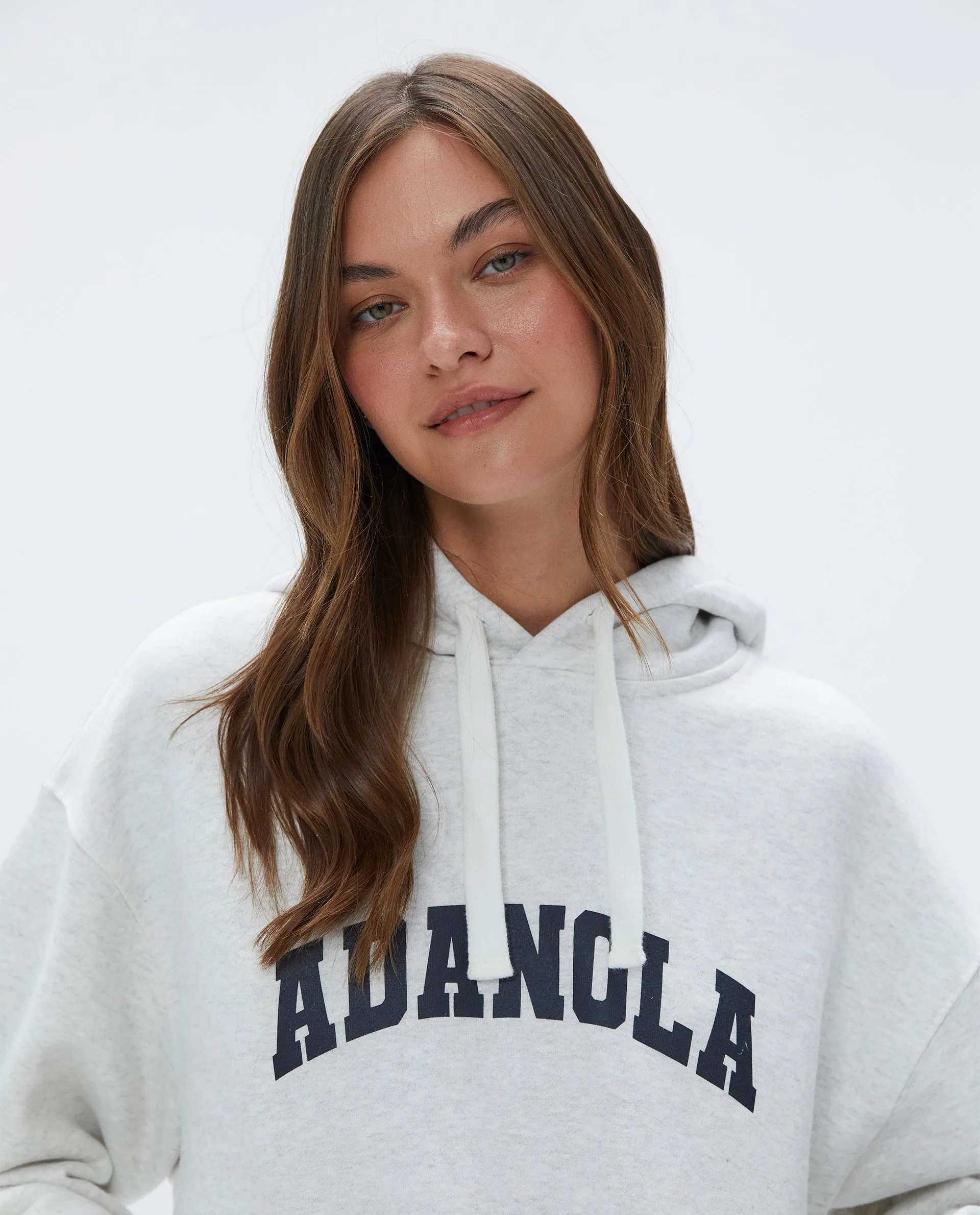 Varsity Relaxed Drawcord Hoodie - Light Grey Melange/Navy Blue