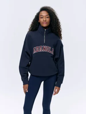 Varsity Relaxed Funnel Neck Zip Sweatshirt - Navy Blue/Burgundy