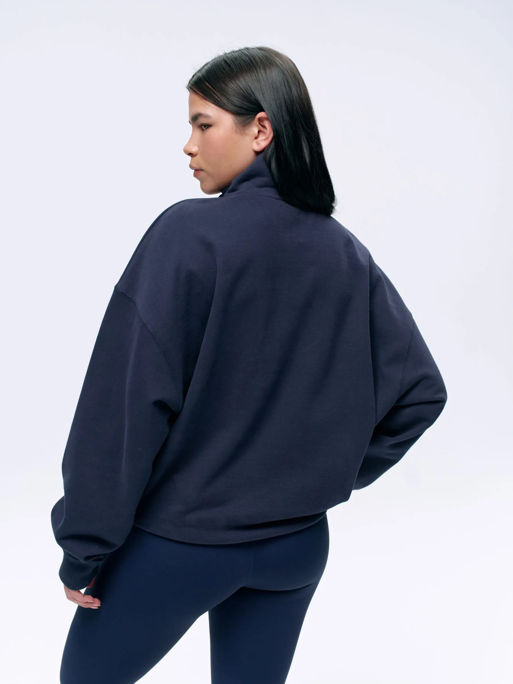Varsity Relaxed Funnel Neck Zip Sweatshirt - Navy Blue/Burgundy