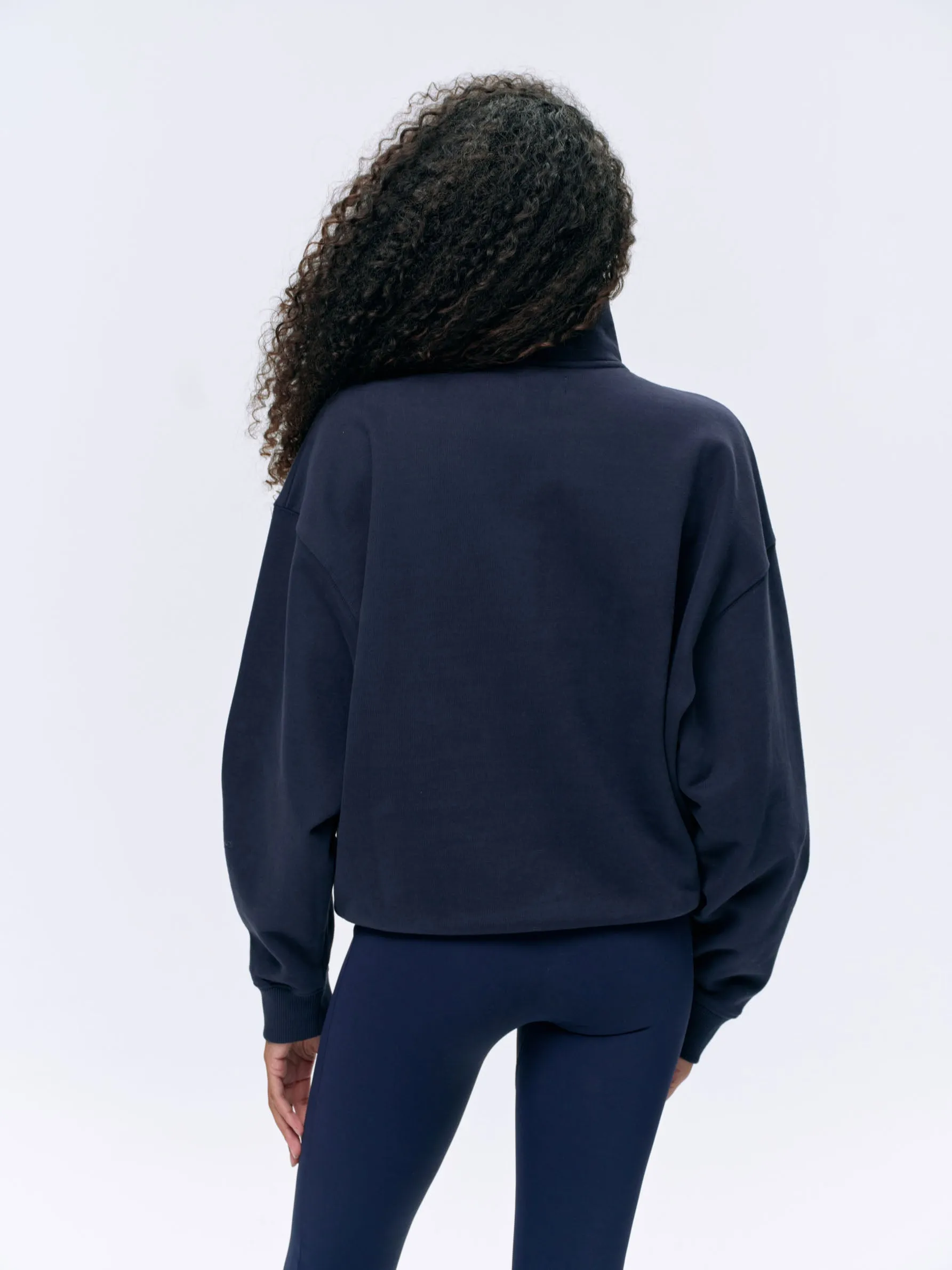 Varsity Relaxed Funnel Neck Zip Sweatshirt - Navy Blue/Burgundy