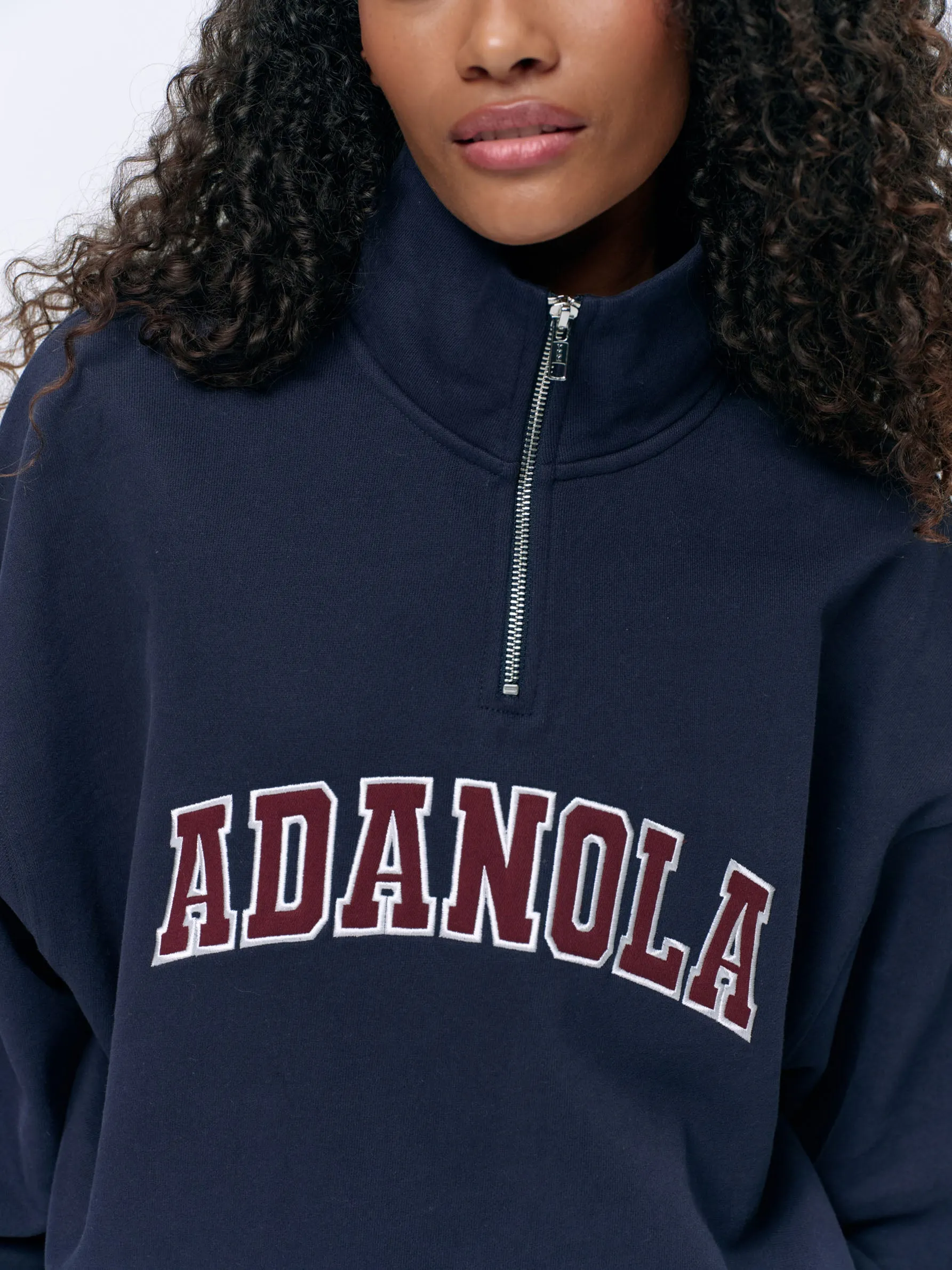 Varsity Relaxed Funnel Neck Zip Sweatshirt - Navy Blue/Burgundy