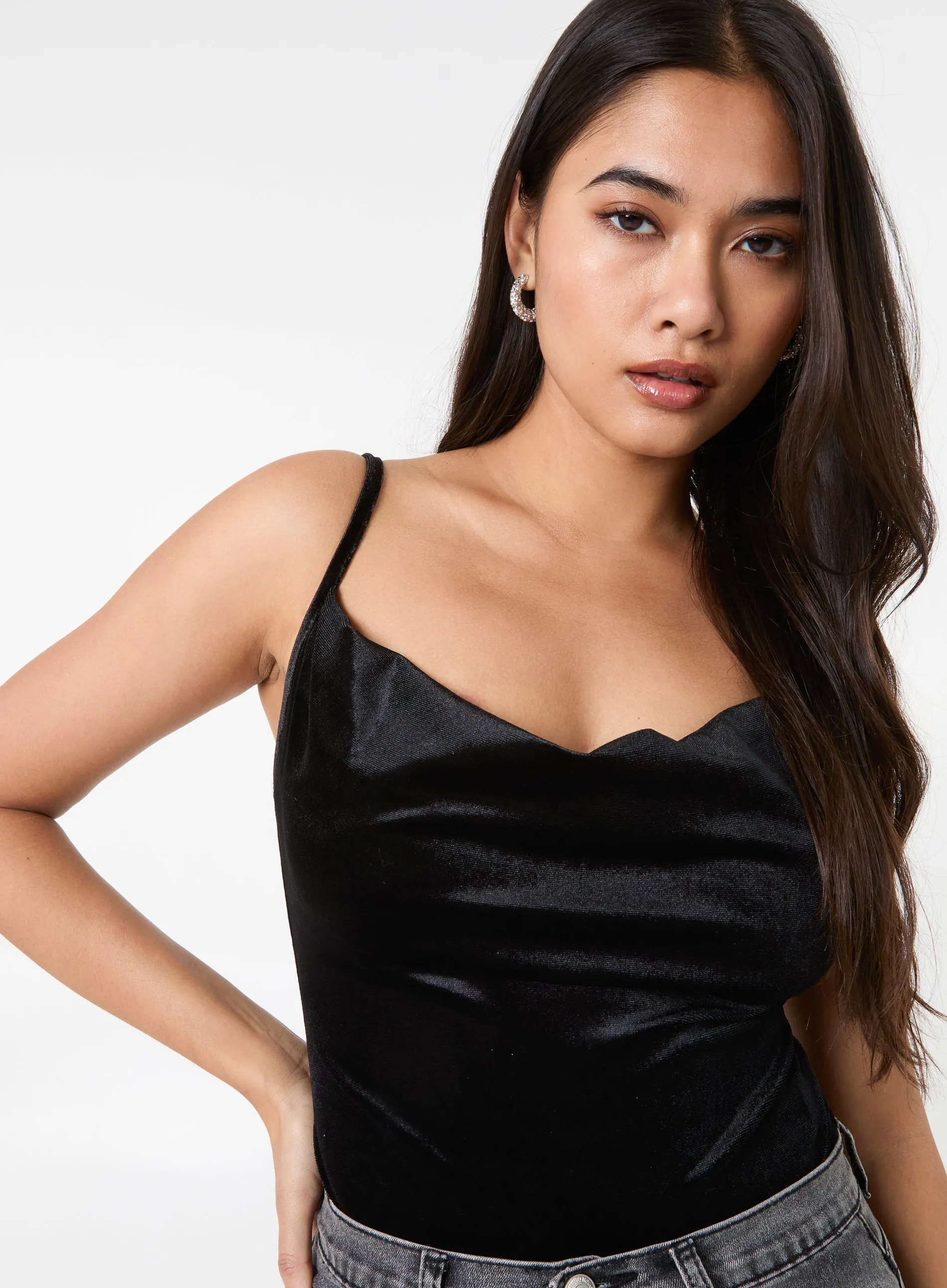 Velvet Cowl Neck Bodysuit