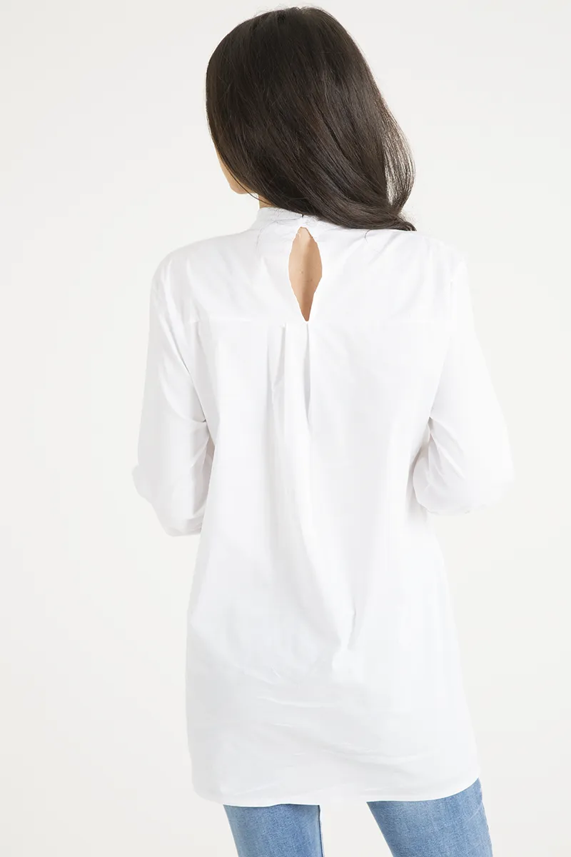 White Frill Detail Oversized Shirt - Lydia