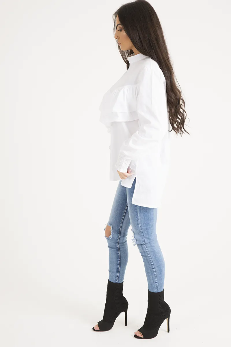 White Frill Detail Oversized Shirt - Lydia