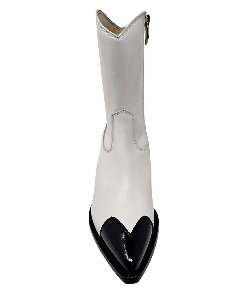 White/Black Heart Toe Ankle Boot