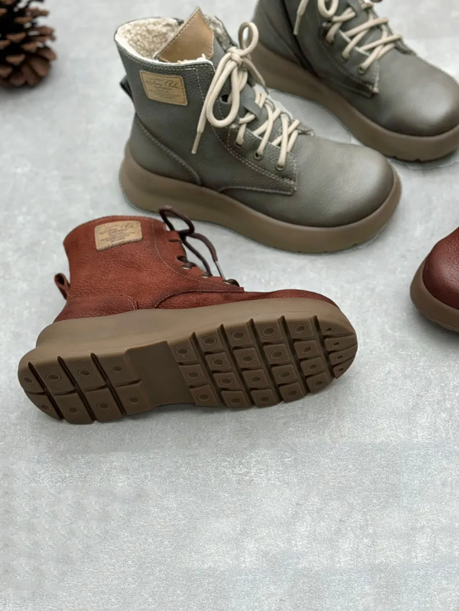 Women Winter Genuine Leather Fleece-lined Ankle Boots